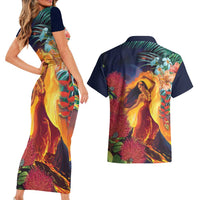 Hawaii Kilauea Big Islands Couples Matching Short Sleeve Bodycon Dress and Hawaiian Shirt Pele Goddess With Tropical Flowers LT14 - Polynesian Pride