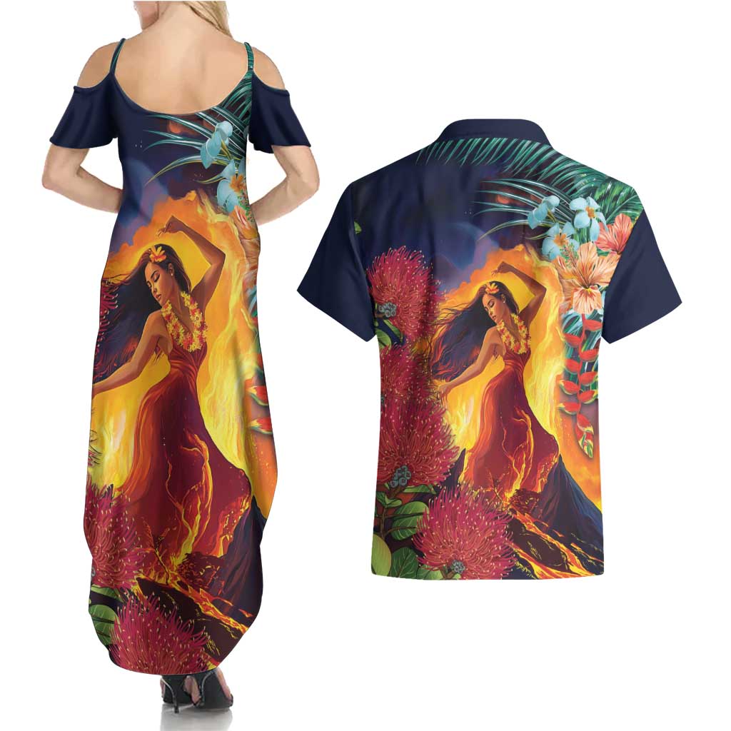 Hawaii Kilauea Big Islands Couples Matching Summer Maxi Dress and Hawaiian Shirt Pele Goddess With Tropical Flowers LT14 - Polynesian Pride
