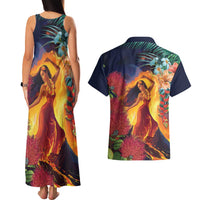 Hawaii Kilauea Big Islands Couples Matching Tank Maxi Dress and Hawaiian Shirt Pele Goddess With Tropical Flowers LT14 - Polynesian Pride