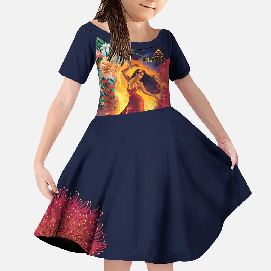 Hawaii Kilauea Big Islands Family Matching Long Sleeve Bodycon Dress and Hawaiian Shirt Pele Goddess With Tropical Flowers LT14 Daughter's Dress Art - Polynesian Pride