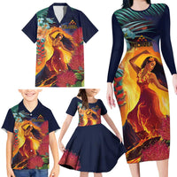 Hawaii Kilauea Big Islands Family Matching Long Sleeve Bodycon Dress and Hawaiian Shirt Pele Goddess With Tropical Flowers LT14 - Polynesian Pride