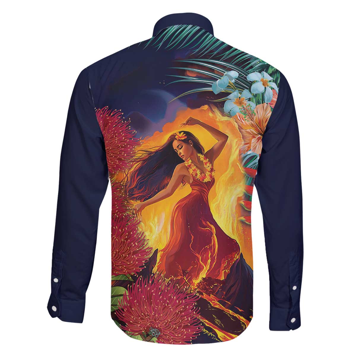 Hawaii Kilauea Big Islands Family Matching Off The Shoulder Long Sleeve Dress and Hawaiian Shirt Pele Goddess With Tropical Flowers LT14 - Polynesian Pride