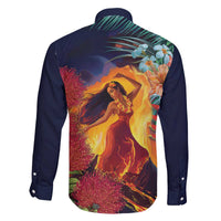 Hawaii Kilauea Big Islands Family Matching Off The Shoulder Long Sleeve Dress and Hawaiian Shirt Pele Goddess With Tropical Flowers LT14 - Polynesian Pride