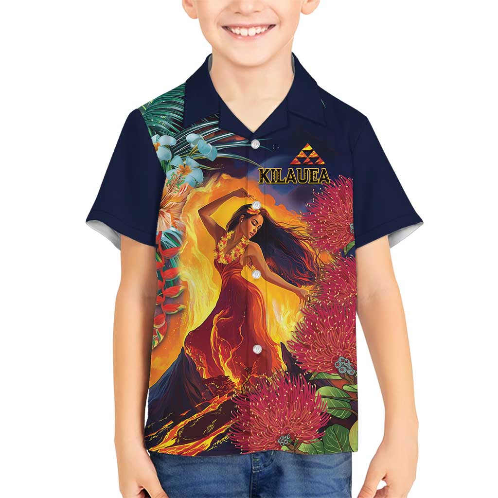 Hawaii Kilauea Big Islands Family Matching Off Shoulder Maxi Dress and Hawaiian Shirt Pele Goddess With Tropical Flowers LT14 Son's Shirt Art - Polynesian Pride