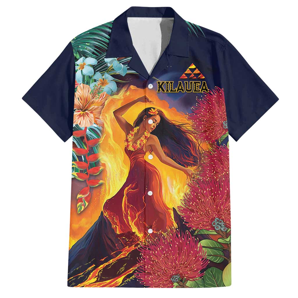 Hawaii Kilauea Big Islands Family Matching Off Shoulder Short Dress and Hawaiian Shirt Pele Goddess With Tropical Flowers LT14 Dad's Shirt - Short Sleeve Art - Polynesian Pride