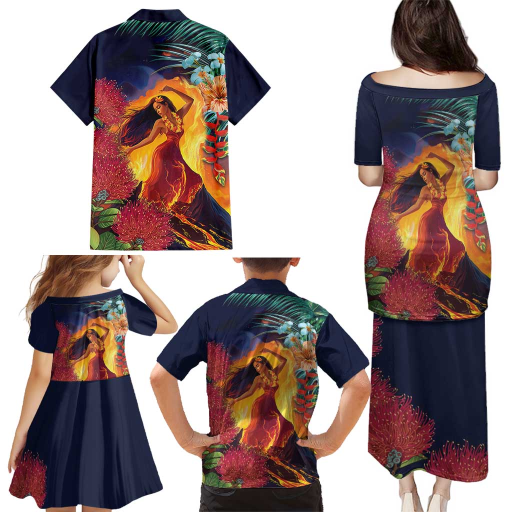Hawaii Kilauea Big Islands Family Matching Puletasi and Hawaiian Shirt Pele Goddess With Tropical Flowers LT14 - Polynesian Pride