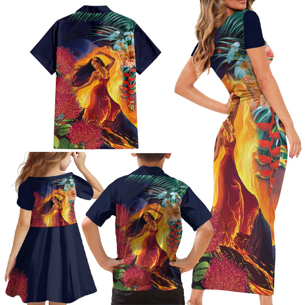 Hawaii Kilauea Big Islands Family Matching Short Sleeve Bodycon Dress and Hawaiian Shirt Pele Goddess With Tropical Flowers LT14 - Polynesian Pride