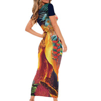 Hawaii Kilauea Big Islands Family Matching Short Sleeve Bodycon Dress and Hawaiian Shirt Pele Goddess With Tropical Flowers LT14 - Polynesian Pride