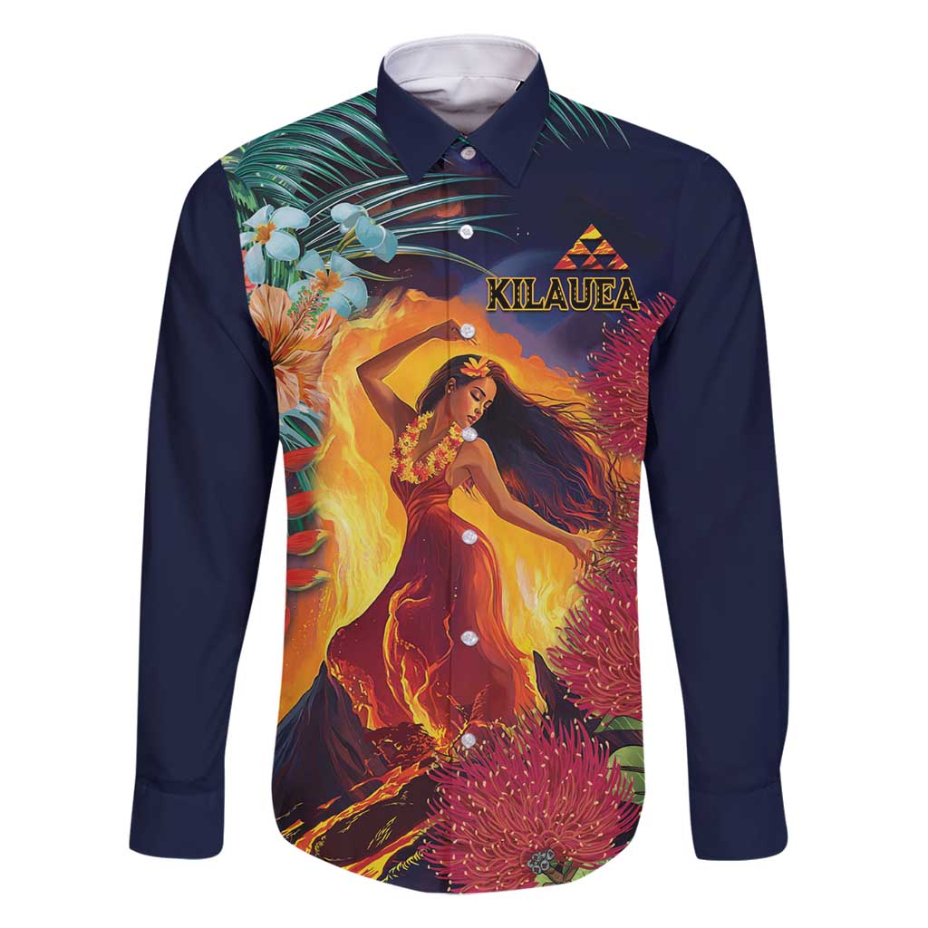 Hawaii Kilauea Big Islands Family Matching Summer Maxi Dress and Hawaiian Shirt Pele Goddess With Tropical Flowers LT14 Dad's Shirt - Long Sleeve Art - Polynesian Pride