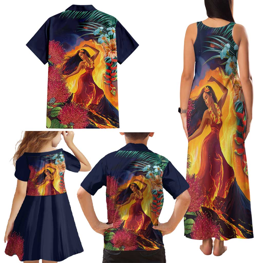 Hawaii Kilauea Big Islands Family Matching Tank Maxi Dress and Hawaiian Shirt Pele Goddess With Tropical Flowers LT14 - Polynesian Pride