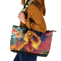 Hawaii Kilauea Big Islands Leather Tote Bag Pele Goddess With Tropical Flowers LT14 Art - Polynesian Pride