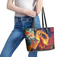 Hawaii Kilauea Big Islands Leather Tote Bag Pele Goddess With Tropical Flowers LT14 - Polynesian Pride