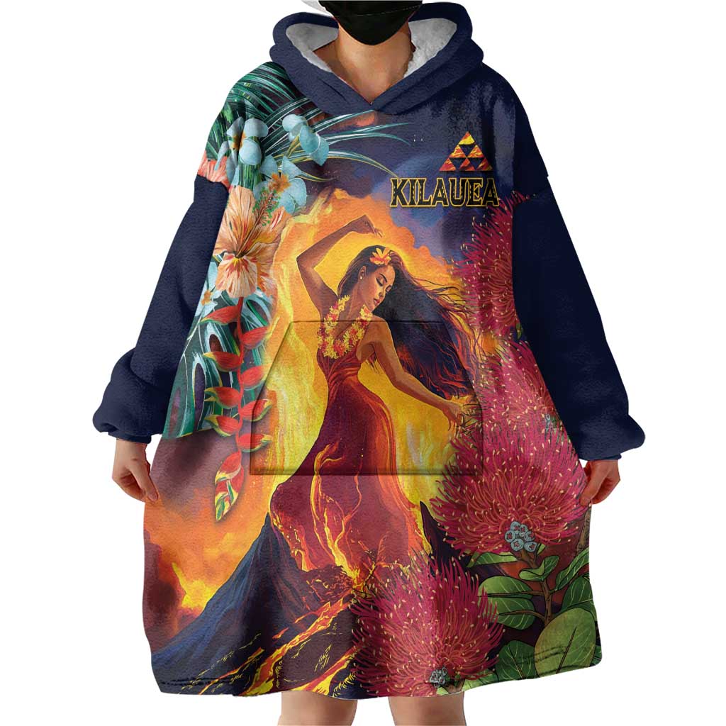 Hawaii Kilauea Big Islands Wearable Blanket Hoodie Pele Goddess With Tropical Flowers LT14 - Polynesian Pride