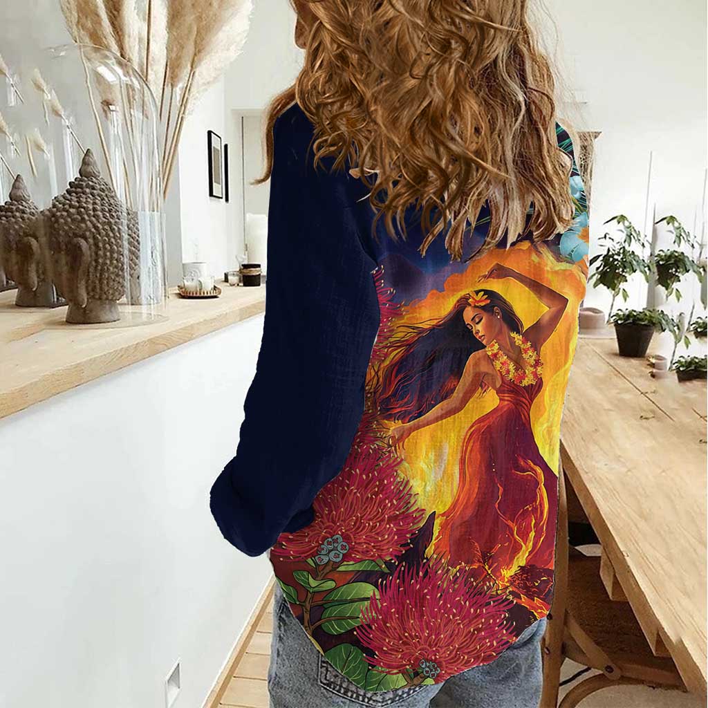 Hawaii Kilauea Big Islands Women Casual Shirt Pele Goddess With Tropical Flowers LT14 - Polynesian Pride