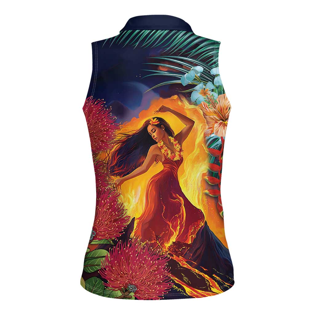 Hawaii Kilauea Big Islands Women Sleeveless Polo Shirt Pele Goddess With Tropical Flowers LT14 - Polynesian Pride