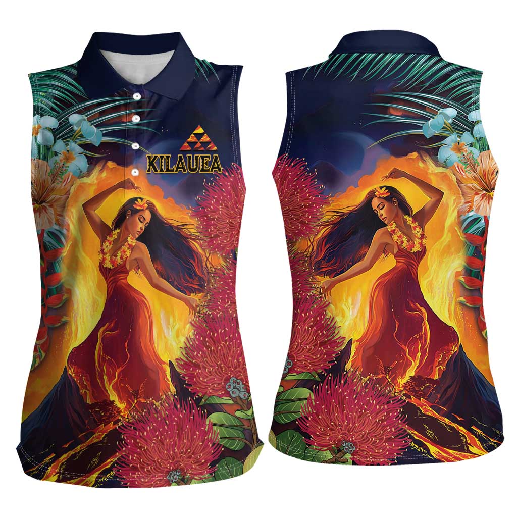 Hawaii Kilauea Big Islands Women Sleeveless Polo Shirt Pele Goddess With Tropical Flowers LT14 - Polynesian Pride