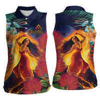 Hawaii Kilauea Big Islands Women Sleeveless Polo Shirt Pele Goddess With Tropical Flowers LT14 - Polynesian Pride