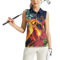 Hawaii Kilauea Big Islands Women Sleeveless Polo Shirt Pele Goddess With Tropical Flowers LT14 - Polynesian Pride
