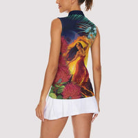 Hawaii Kilauea Big Islands Women Sleeveless Polo Shirt Pele Goddess With Tropical Flowers LT14 - Polynesian Pride