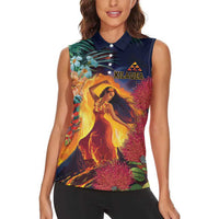 Hawaii Kilauea Big Islands Women Sleeveless Polo Shirt Pele Goddess With Tropical Flowers LT14 - Polynesian Pride