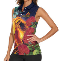 Hawaii Kilauea Big Islands Women Sleeveless Polo Shirt Pele Goddess With Tropical Flowers LT14 - Polynesian Pride