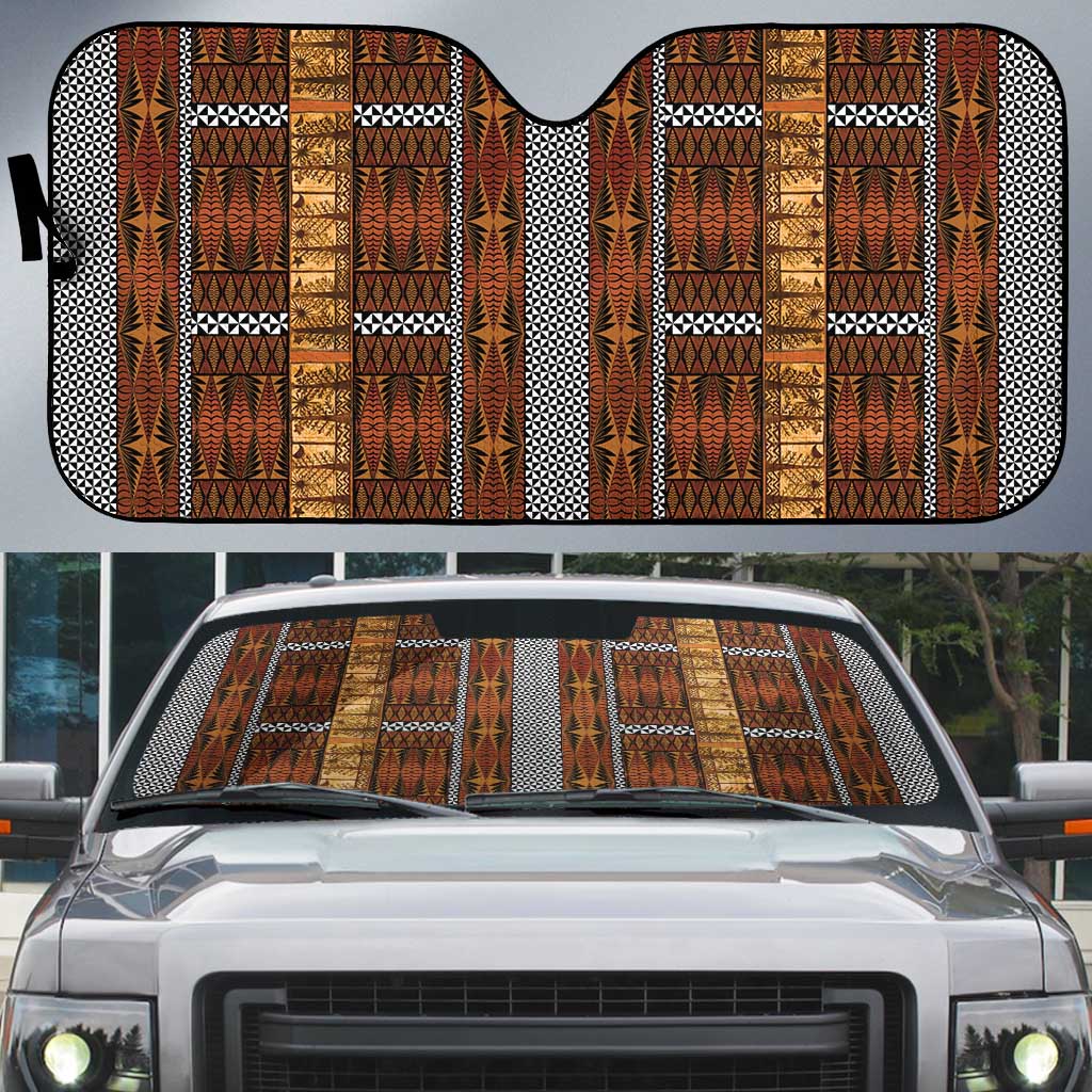 Malo e Lelei Tonga Auto Sun Shade Tongan Ngatu Tapa Cloth LT14 Orange - Polynesian Pride