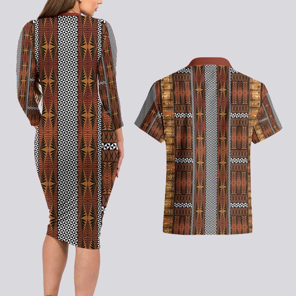 Malo e Lelei Tonga Couples Matching Long Sleeve Bodycon Dress and Hawaiian Shirt Tongan Ngatu Tapa Cloth LT14 - Polynesian Pride