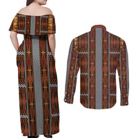 Malo e Lelei Tonga Couples Matching Off Shoulder Maxi Dress and Long Sleeve Button Shirt Tongan Ngatu Tapa Cloth LT14 - Polynesian Pride