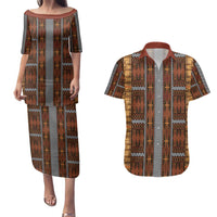 Malo e Lelei Tonga Couples Matching Puletasi and Hawaiian Shirt Tongan Ngatu Tapa Cloth LT14 Orange - Polynesian Pride