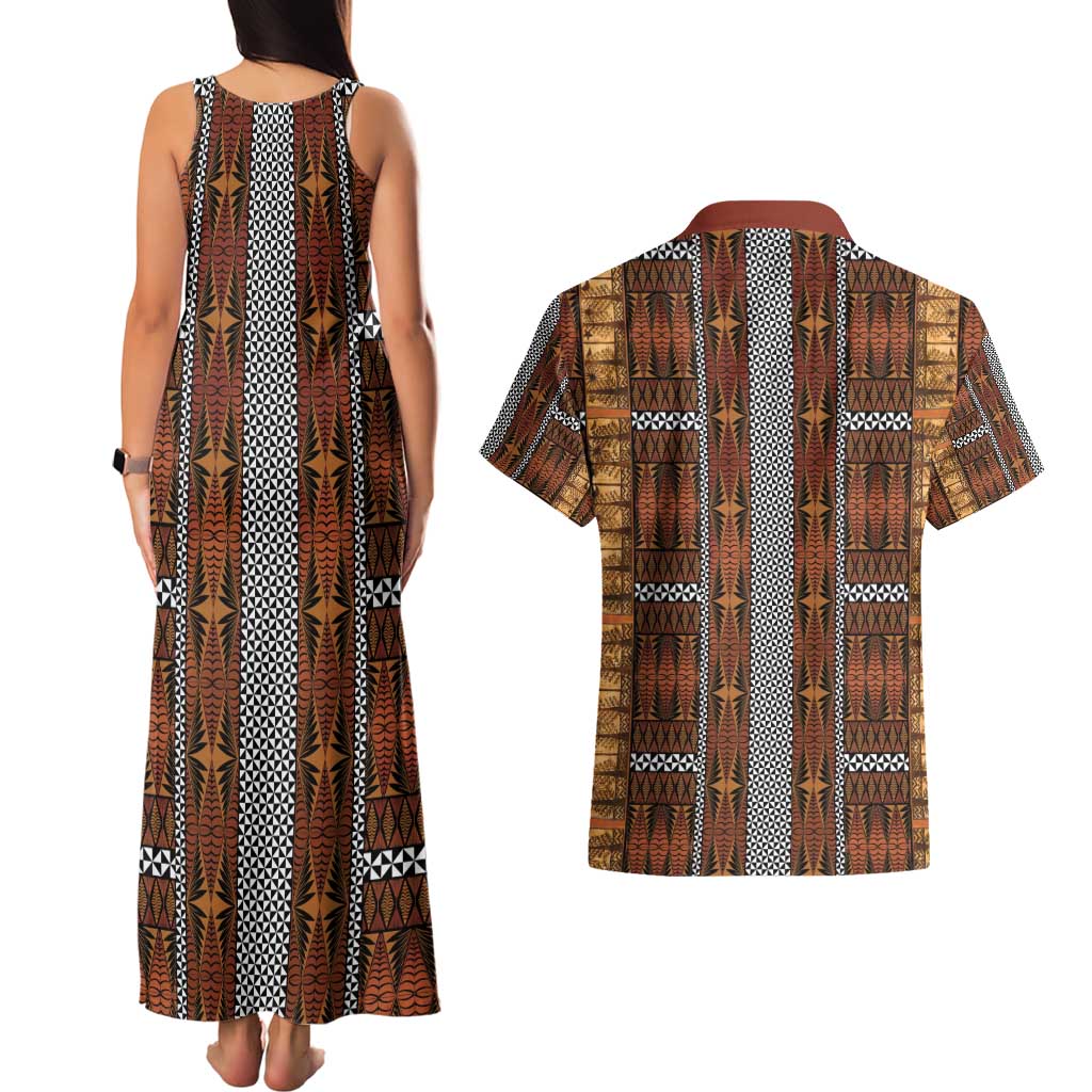 Malo e Lelei Tonga Couples Matching Tank Maxi Dress and Hawaiian Shirt Tongan Ngatu Tapa Cloth LT14 - Polynesian Pride