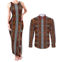 Malo e Lelei Tonga Couples Matching Tank Maxi Dress and Long Sleeve Button Shirt Tongan Ngatu Tapa Cloth LT14 Orange - Polynesian Pride