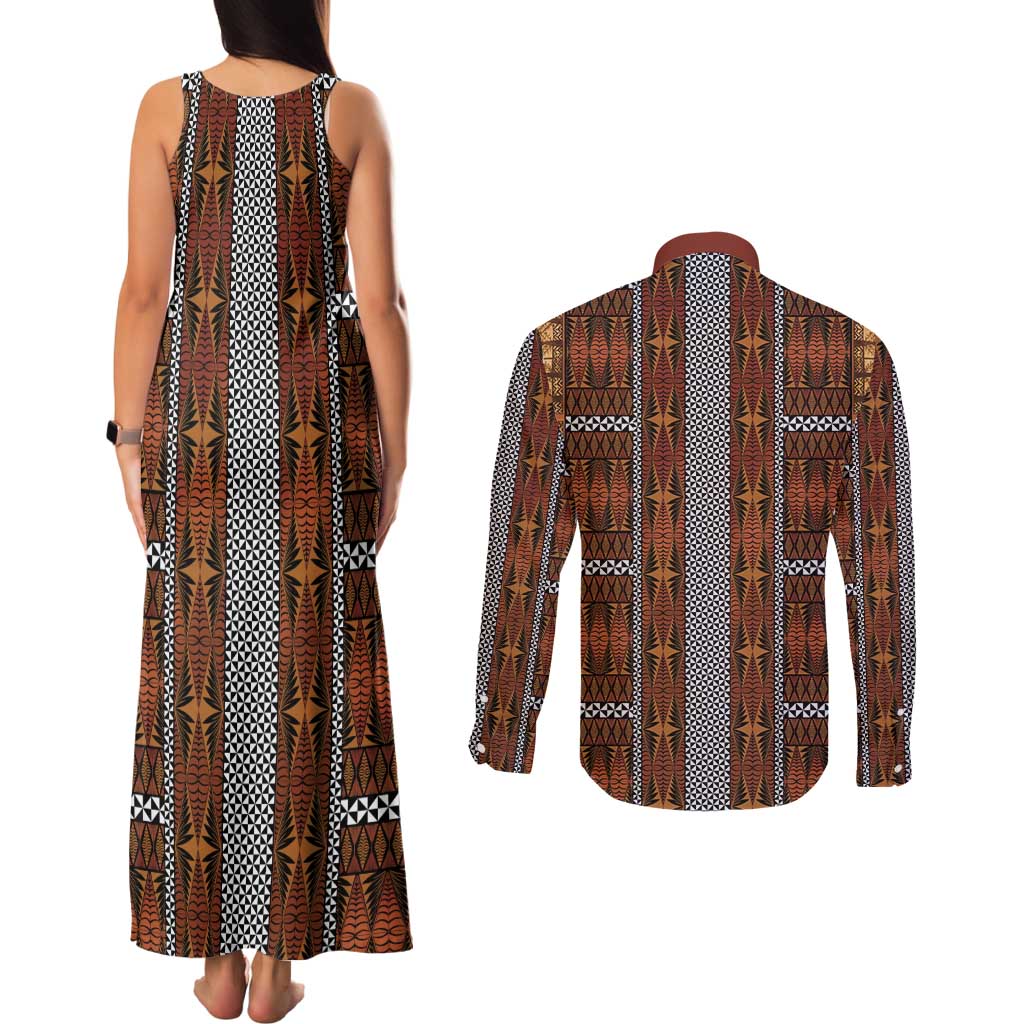 Malo e Lelei Tonga Couples Matching Tank Maxi Dress and Long Sleeve Button Shirt Tongan Ngatu Tapa Cloth LT14 - Polynesian Pride