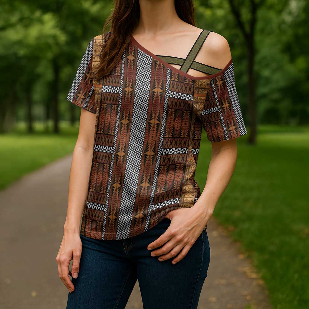 Malo e Lelei Tonga Cross Shoulder Shirt Tongan Ngatu Tapa Cloth - Polynesian Pride