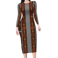 Malo e Lelei Tonga Family Matching Long Sleeve Bodycon Dress and Hawaiian Shirt Tongan Ngatu Tapa Cloth LT14 Mom's Dress Orange - Polynesian Pride