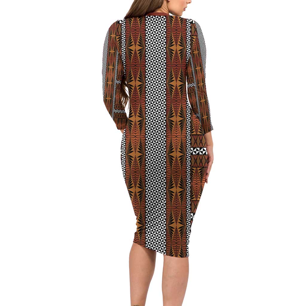Malo e Lelei Tonga Family Matching Long Sleeve Bodycon Dress and Hawaiian Shirt Tongan Ngatu Tapa Cloth LT14 - Polynesian Pride
