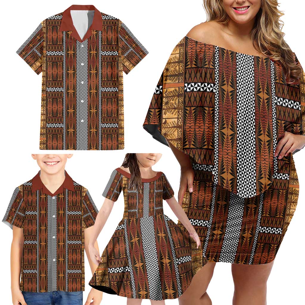 Malo e Lelei Tonga Family Matching Off Shoulder Short Dress and Hawaiian Shirt Tongan Ngatu Tapa Cloth LT14 - Polynesian Pride
