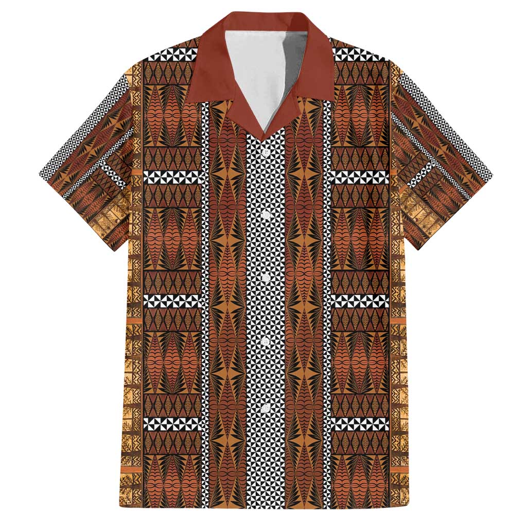 Malo e Lelei Tonga Family Matching Off Shoulder Short Dress and Hawaiian Shirt Tongan Ngatu Tapa Cloth LT14 Dad's Shirt - Short Sleeve Orange - Polynesian Pride