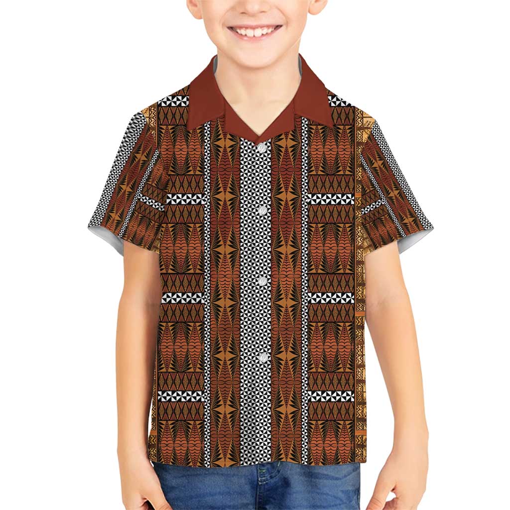Malo e Lelei Tonga Family Matching Off Shoulder Short Dress and Hawaiian Shirt Tongan Ngatu Tapa Cloth LT14 Son's Shirt Orange - Polynesian Pride