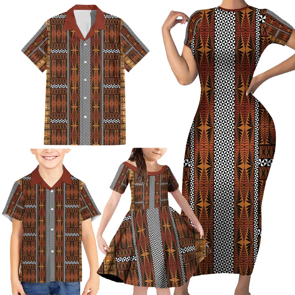 Malo e Lelei Tonga Family Matching Short Sleeve Bodycon Dress and Hawaiian Shirt Tongan Ngatu Tapa Cloth LT14 - Polynesian Pride