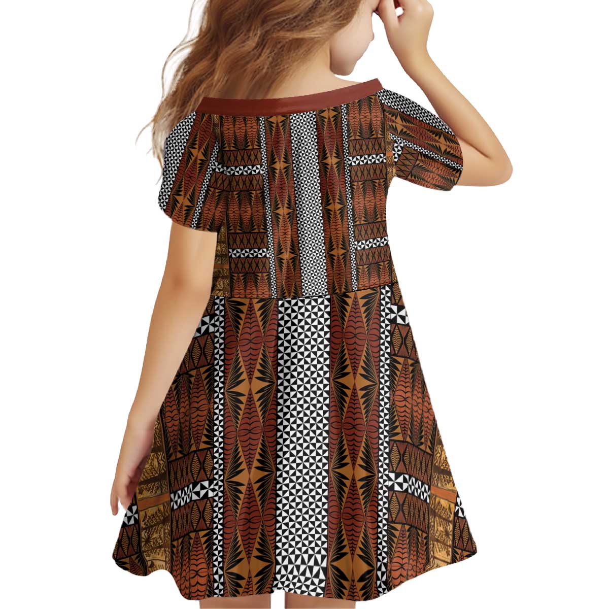 Malo e Lelei Tonga Kid Short Sleeve Dress Tongan Ngatu Tapa Cloth LT14 - Polynesian Pride