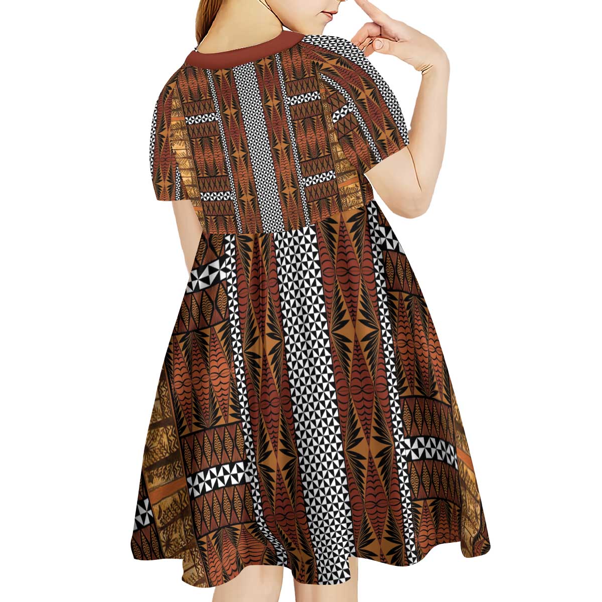 Malo e Lelei Tonga Kid Short Sleeve Dress Tongan Ngatu Tapa Cloth LT14 - Polynesian Pride