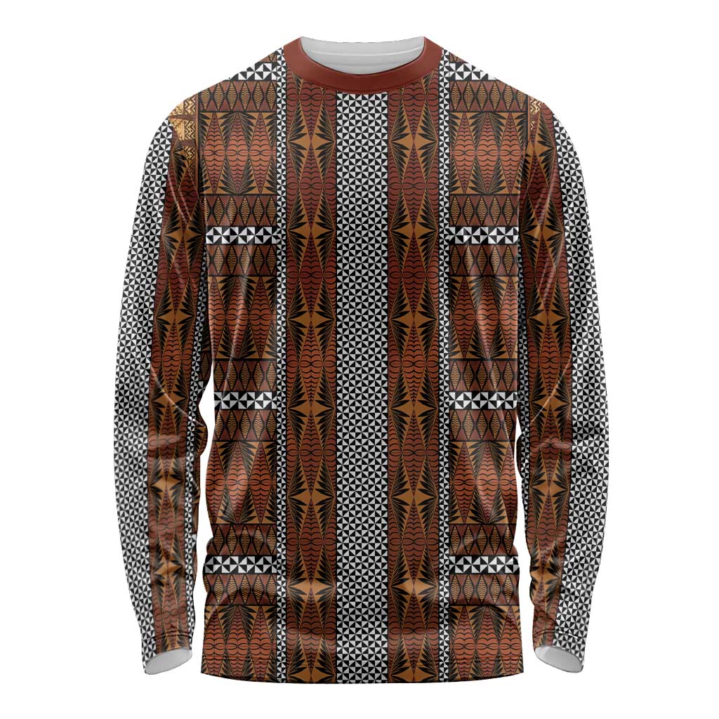Malo e Lelei Tonga Long Sleeve Shirt Tongan Ngatu Tapa Cloth LT14 Unisex Orange - Polynesian Pride