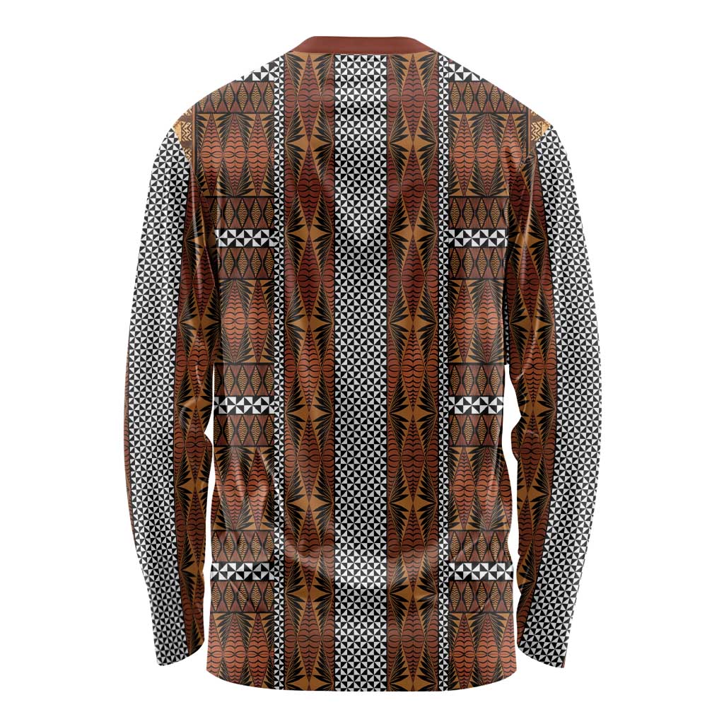 Malo e Lelei Tonga Long Sleeve Shirt Tongan Ngatu Tapa Cloth LT14 - Polynesian Pride