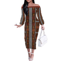 Malo e Lelei Tonga Off The Shoulder Long Sleeve Dress Tongan Ngatu Tapa Cloth - Polynesian Pride