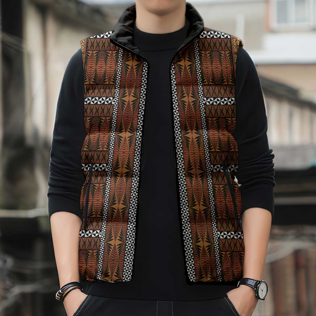 Malo e Lelei Tonga Sleeveless Puffer Jacket Tongan Ngatu Tapa Cloth - Polynesian Pride