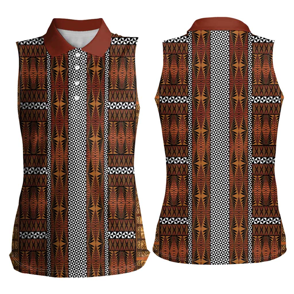 Malo e Lelei Tonga Women Sleeveless Polo Shirt Tongan Ngatu Tapa Cloth LT14 - Polynesian Pride