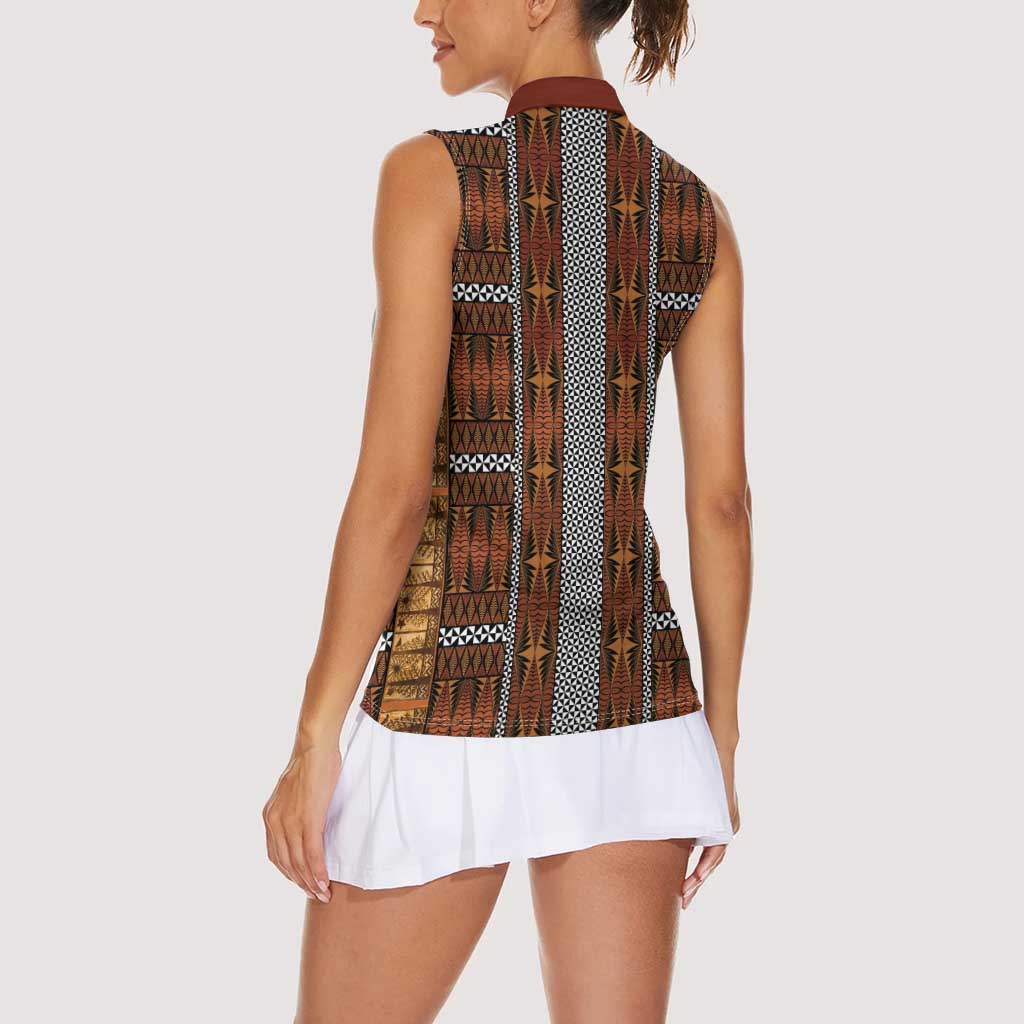 Malo e Lelei Tonga Women Sleeveless Polo Shirt Tongan Ngatu Tapa Cloth LT14 - Polynesian Pride