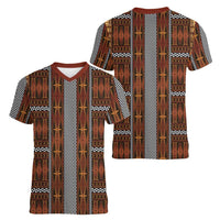 Malo e Lelei Tonga Women V-Neck T-Shirt Tongan Ngatu Tapa Cloth LT14 - Polynesian Pride