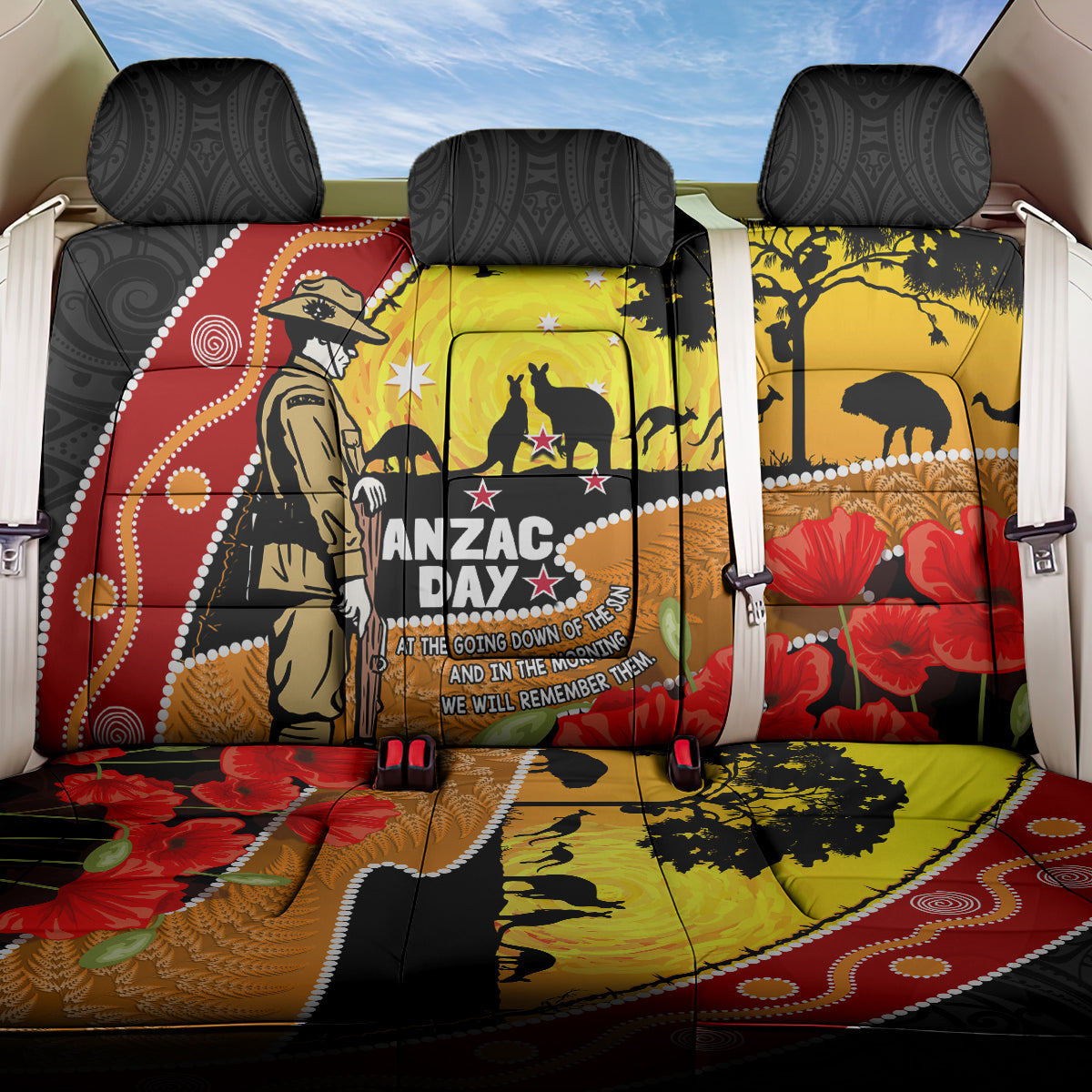 New Zealand And Australia ANZAC Day Back Car Seat Cover Aboriginal Maori Starring Night Style LT14 One Size Gold - Polynesian Pride