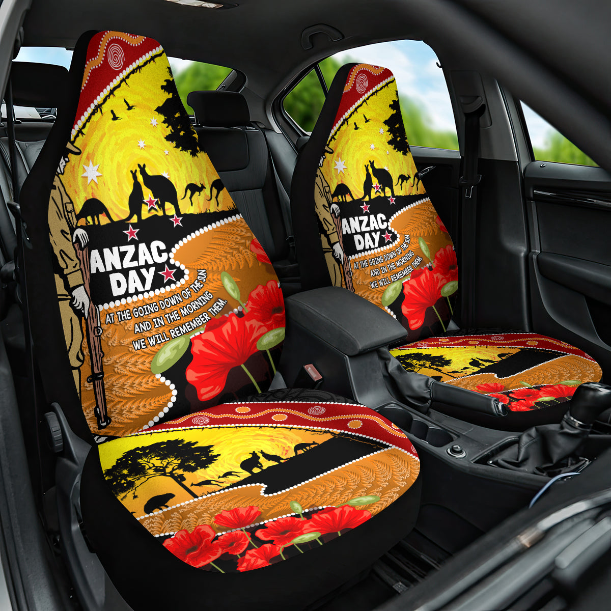 New Zealand And Australia ANZAC Day Car Seat Cover Aboriginal Maori Starring Night Style LT14 One Size Gold - Polynesian Pride